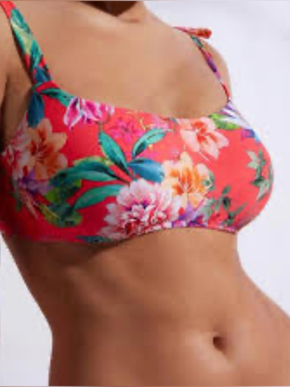 Tropical Floral Bandeau Bikini Top in Coral Pink